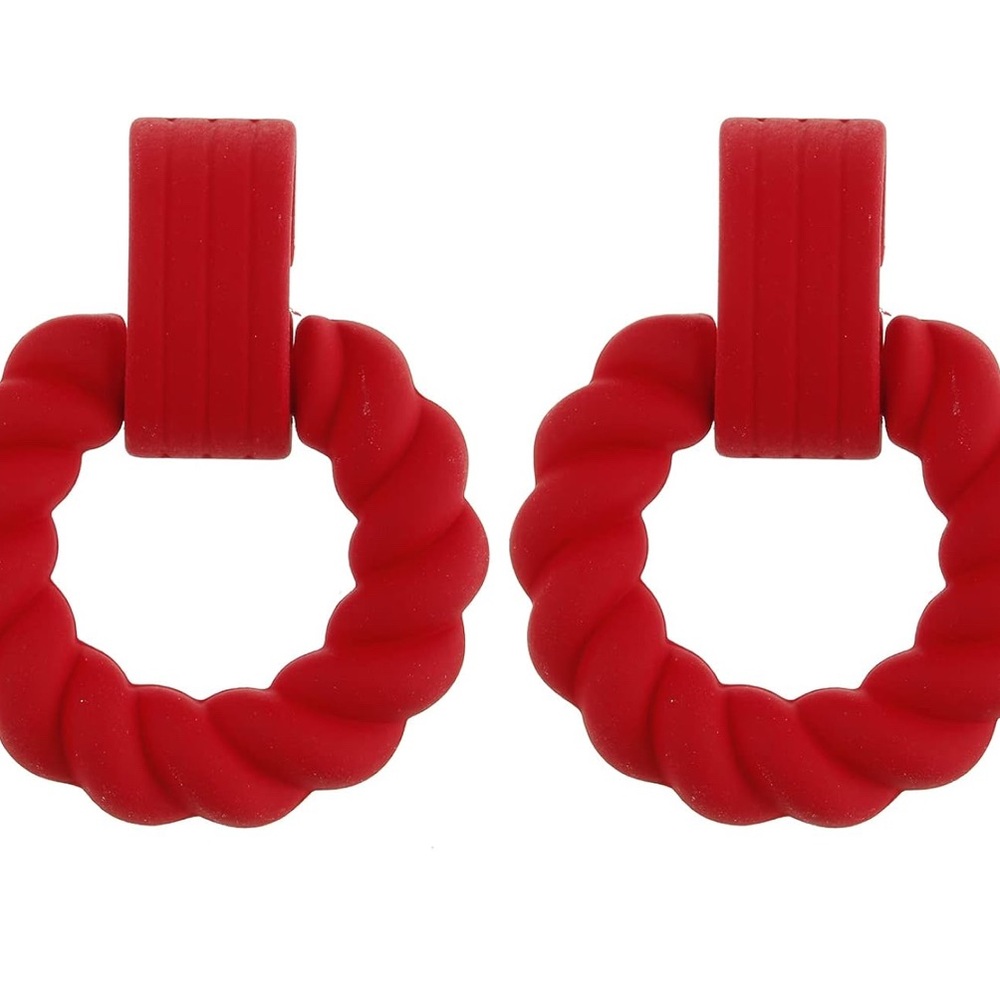 Red Statement Hoop Earrings - Picture 2 of 3